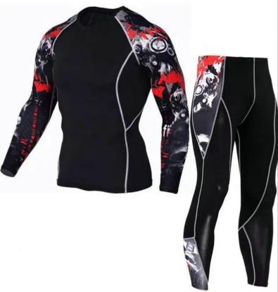 Picture of Men’s Full Sleeve Compression Set – Black with Cyber Ink Panels (Top & Leggings)