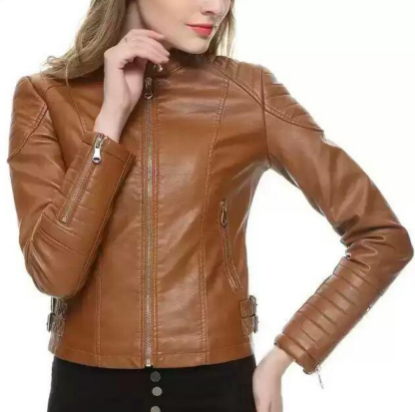Picture of Women’s Slim Fit Camel Tan Faux Leather Jacket