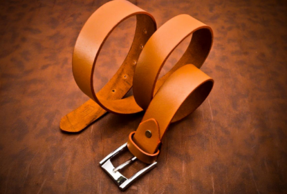 Picture of Tan Brown Genuine Leather Belt with Silver Buckle